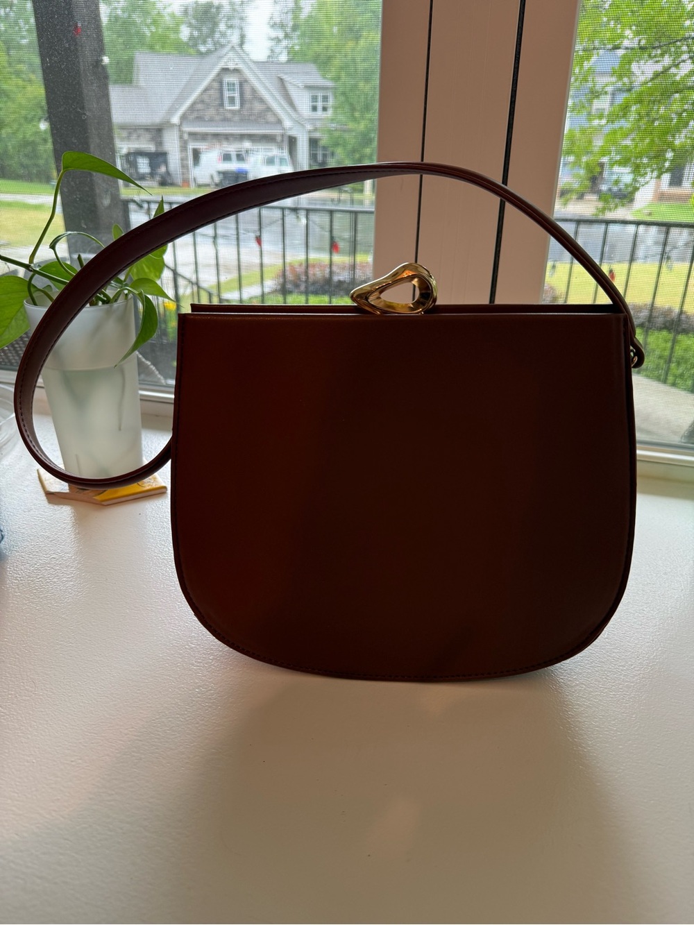 Classic Structured Anthropologie Shoulder Bag in Dark Brown